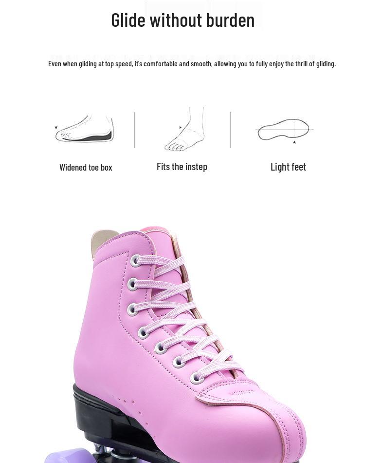 Adult Unisex Double Row Roller Skates, Breathable Purple Leather, Jelly Wheels, Four-Wheel Design