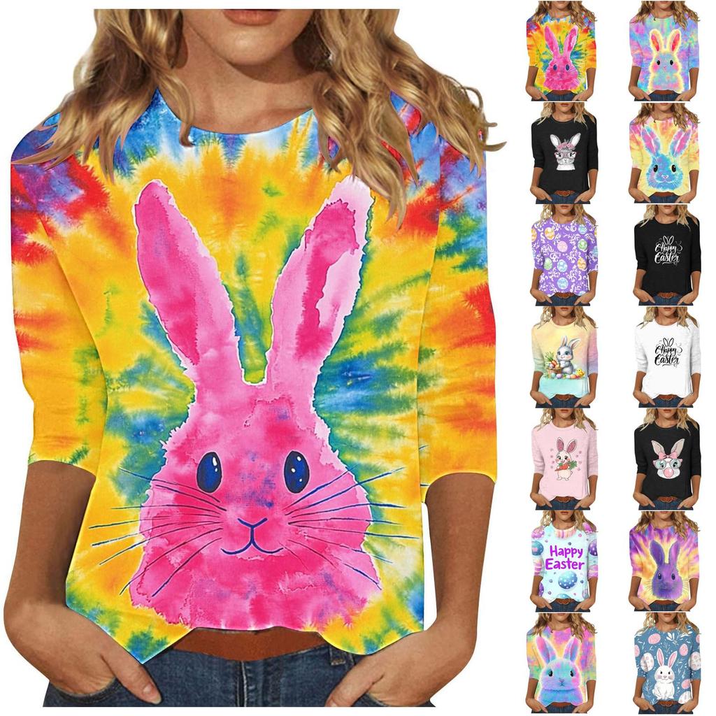 Women's -print loose 7-inch sleeve top