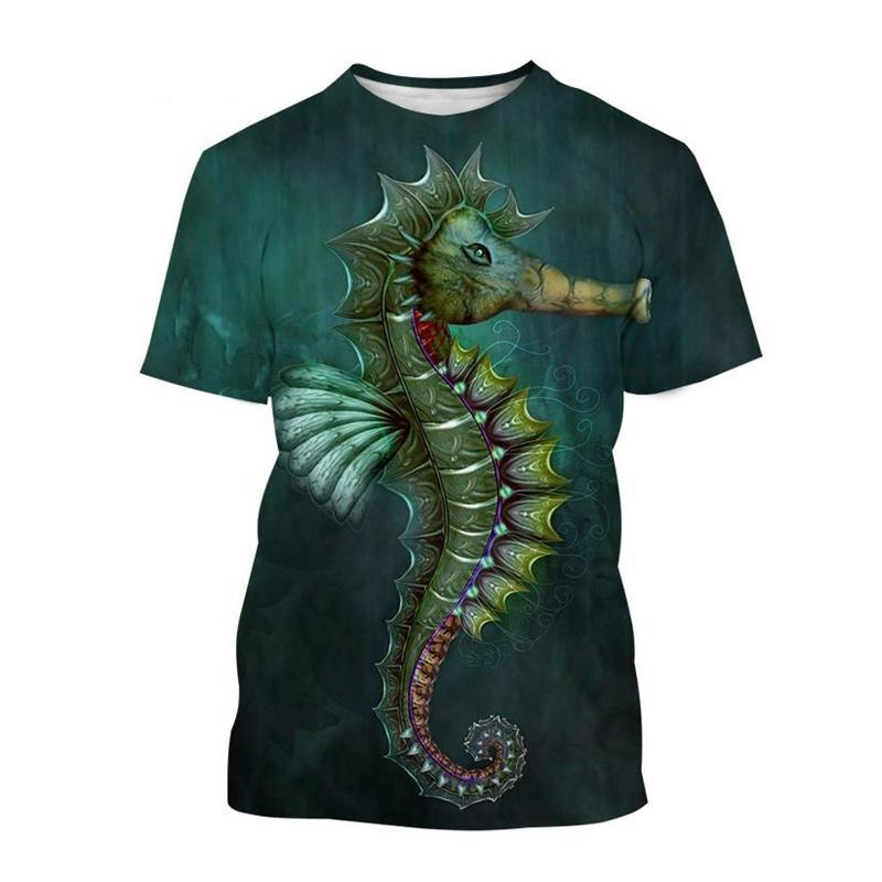 Meerestiere Seepferdchen T-Shirt Herren 3D-Druck Kurzarm Sommer Oberteile T-Shirts Outdoor Freizeit Große Größen T-Shirts Top Damenbekleidung