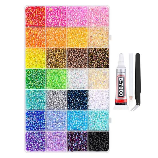 24000/30000/32000Pcs Nail Art Rhinestone Set 24/28/40 Grids Assorted Color 0.3CM DIY Nail Design Crafting Clothing Phone Decoration Rhinestone