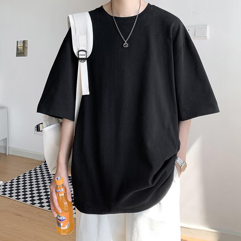 Dingfengbaoluo Japanese-Style Solid Color Pure Cotton Short-Sleeve T-Shirt, Men's Summer Basic Loose Undershirt