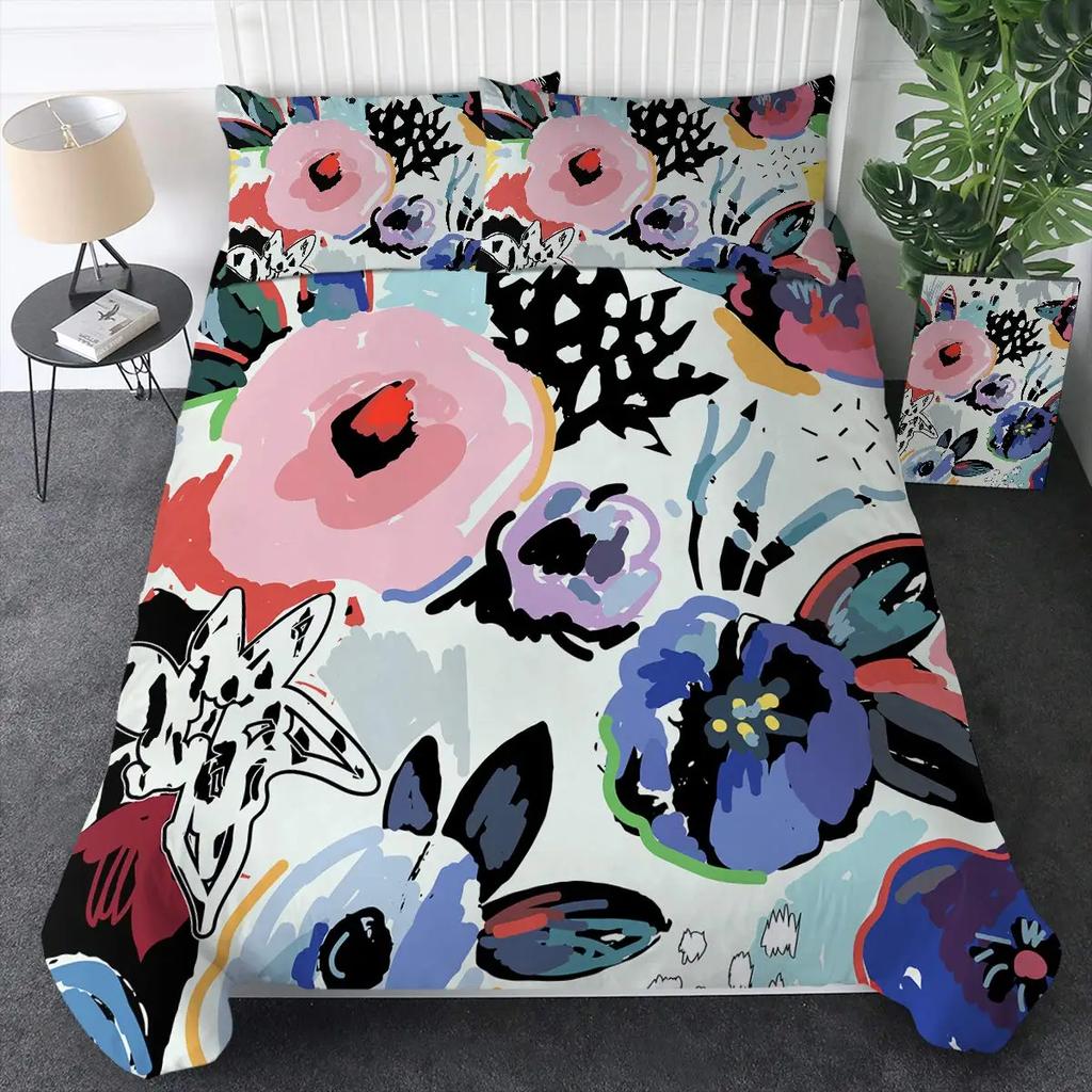 Aquarell Botanische Blume Bettbezug-Set King Size Wildblume Orchidee Floral Bedrucktes Bettwäsche-Set Elegante Shabby Chic Tagesdecke