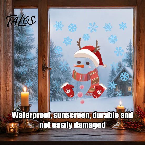 Removable Party Decals Christmas Window Clings, Cartoon Antlers Snowman Wall Stickers, Waterproof PVC Supplies Decorative for Home Glass Windows