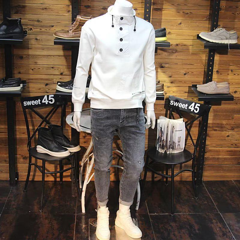 Men's 2025 Slim Fit Pullover Hoodie - Velvet Stand Collar, Stylish Autumn/Winter Base Layer Top