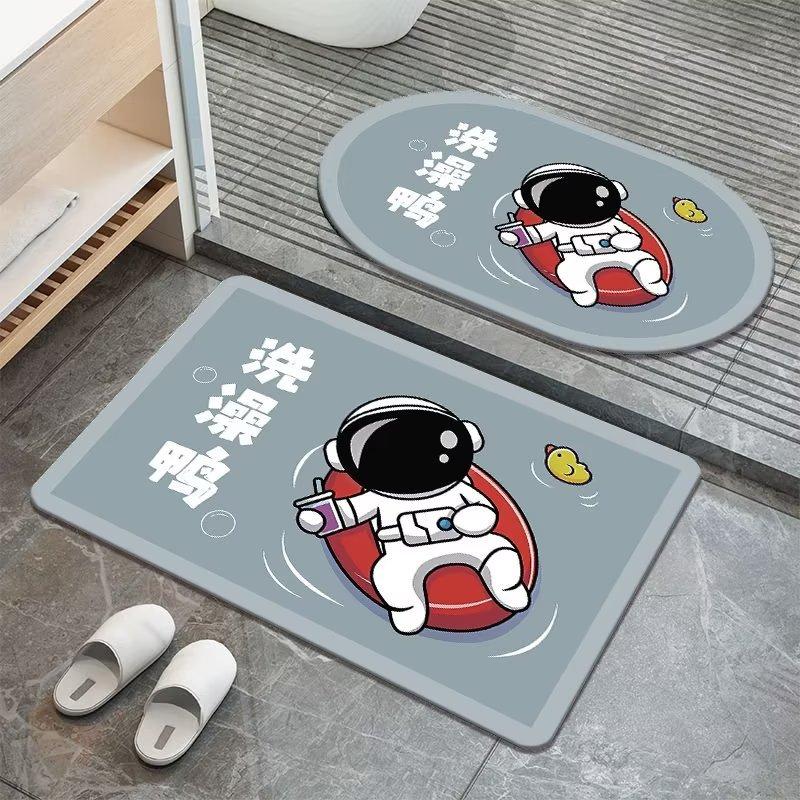 Cartoon Astronaut Diatom Mud Floor Mat Home Doormat Bathroom Moisture-wicking Non-slip Cushion Restroom Quick Drying Soiled Foot Mat