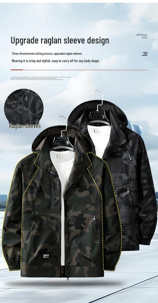 Men's Camouflage Hooded Workwear Set: Protective Mountaineering & Tactical Shell Jacket for Spring/Autumn