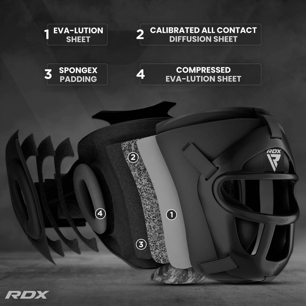 RDX Maya Hide Leather Boxing MMA Protector Headgear UFC Fighting Headguard Sparkling Helmet, Size L, Black