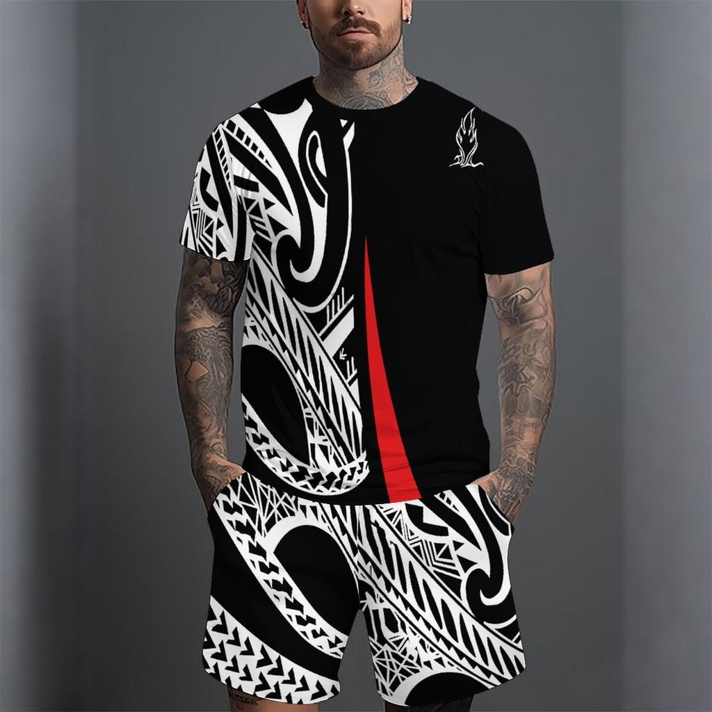 Men Grey White Vertical Thin Stripe Short Sleeve Tee And Matching Shorts Two Piece Suit