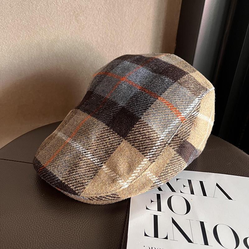 Retro Autumn Fashion Checkered Pattern Women Casual Beret For Use Outdoor