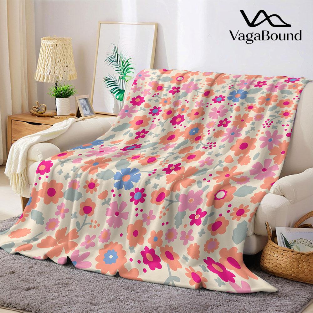 Vintage Color Small Floral Flannel Blanket Warm Soft Halloween Christmas Decorative Couch Warm Cozy All-Season Gift