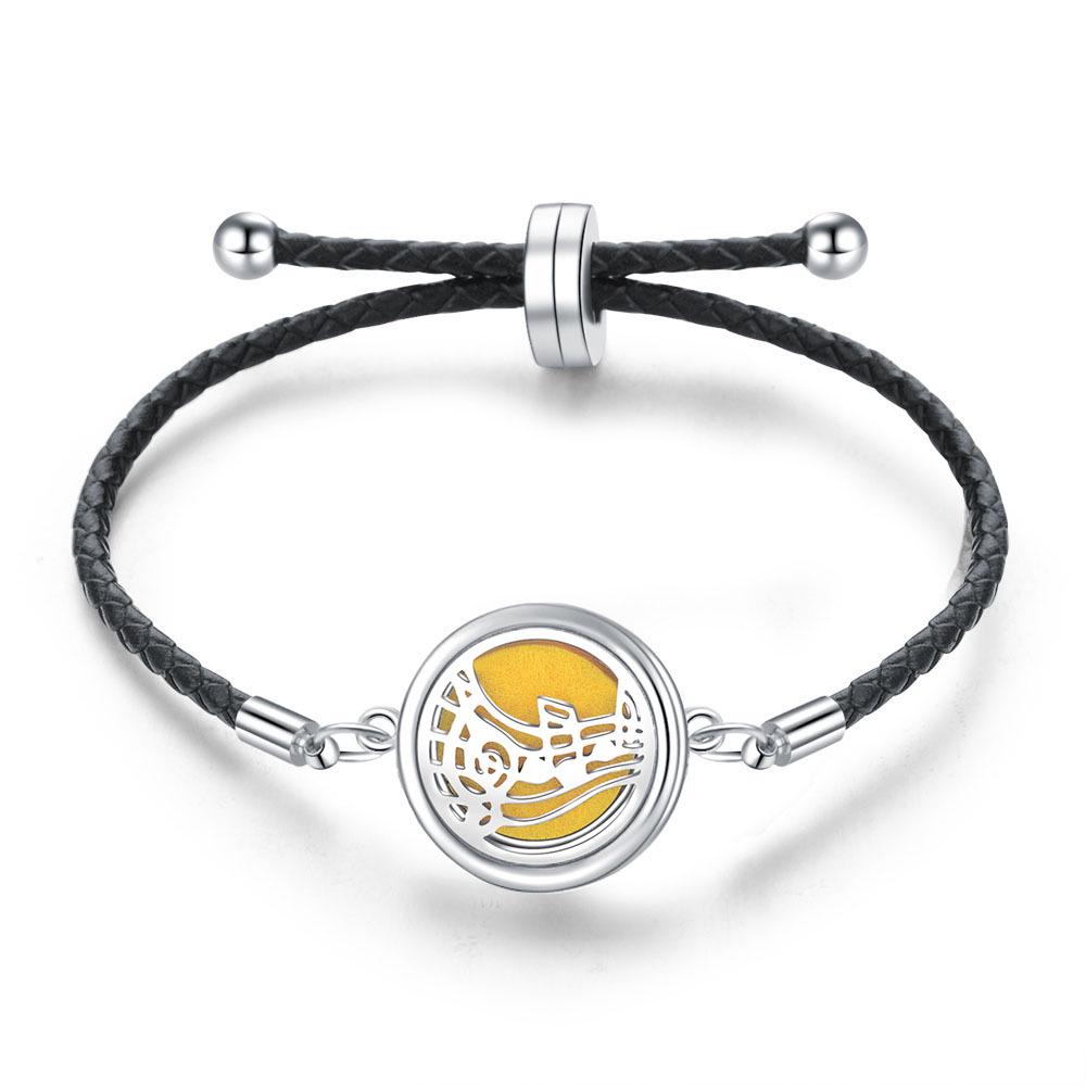 Women's Adjustable Braided Leather Aroma Diffuser Tree of Life Bracelet