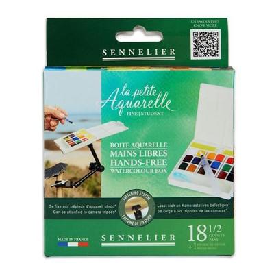 Watercolor Paint - Fine - Box of 18 Half-pans - Sennelier - La Petite Aquarelle - Hands-free