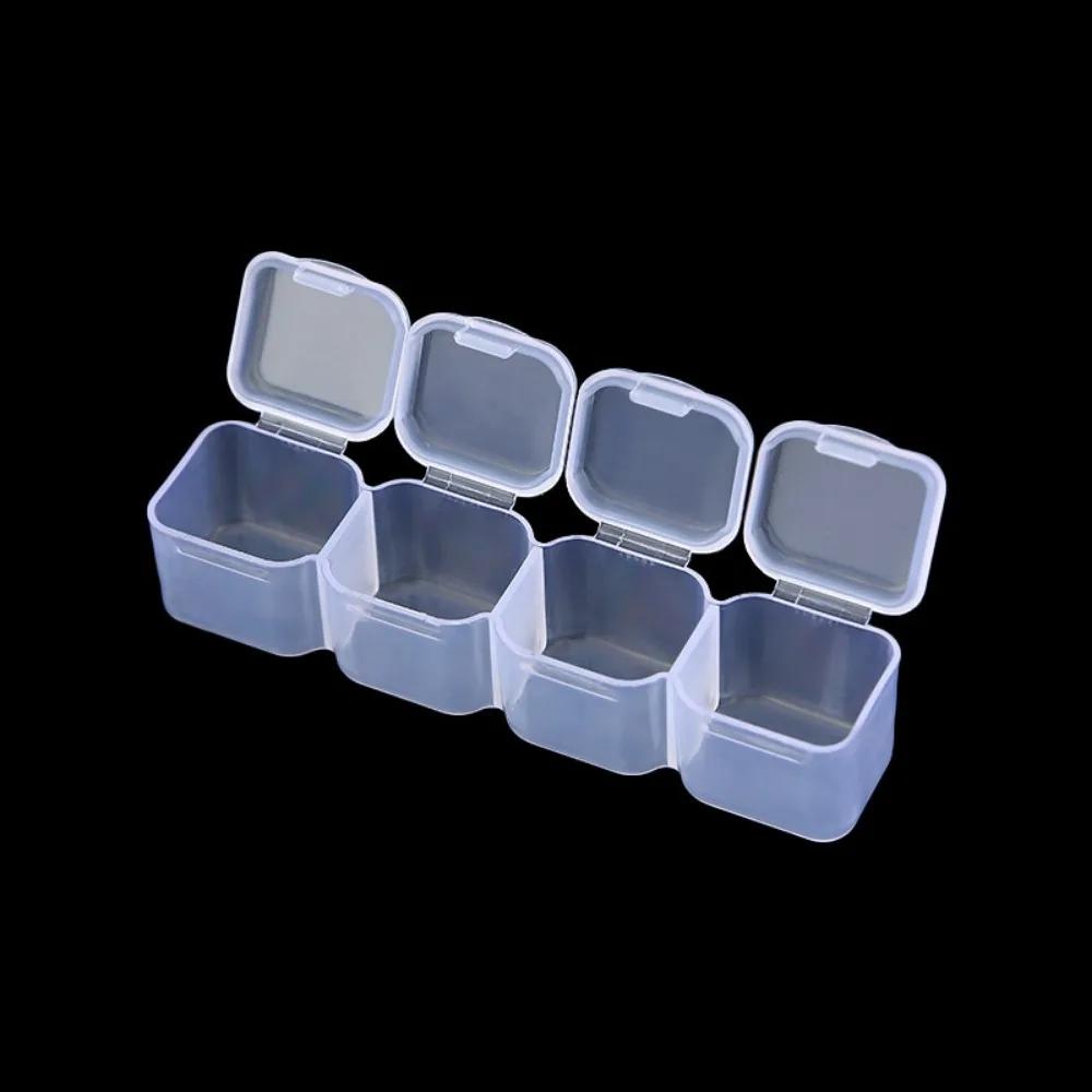 New Small 4-Grid Jewelry Transparent Pill Box DIY Craft Diamond Drawing Accessories Nail Tool Storage Box