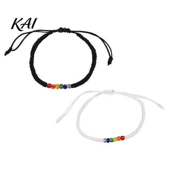 Adjustable Knot Wrist Accessory Rainbow Beads Bracelet for Men Women, Handmade Minimalist Rope Braided String Bracelet, Woven Wristband Lightweight