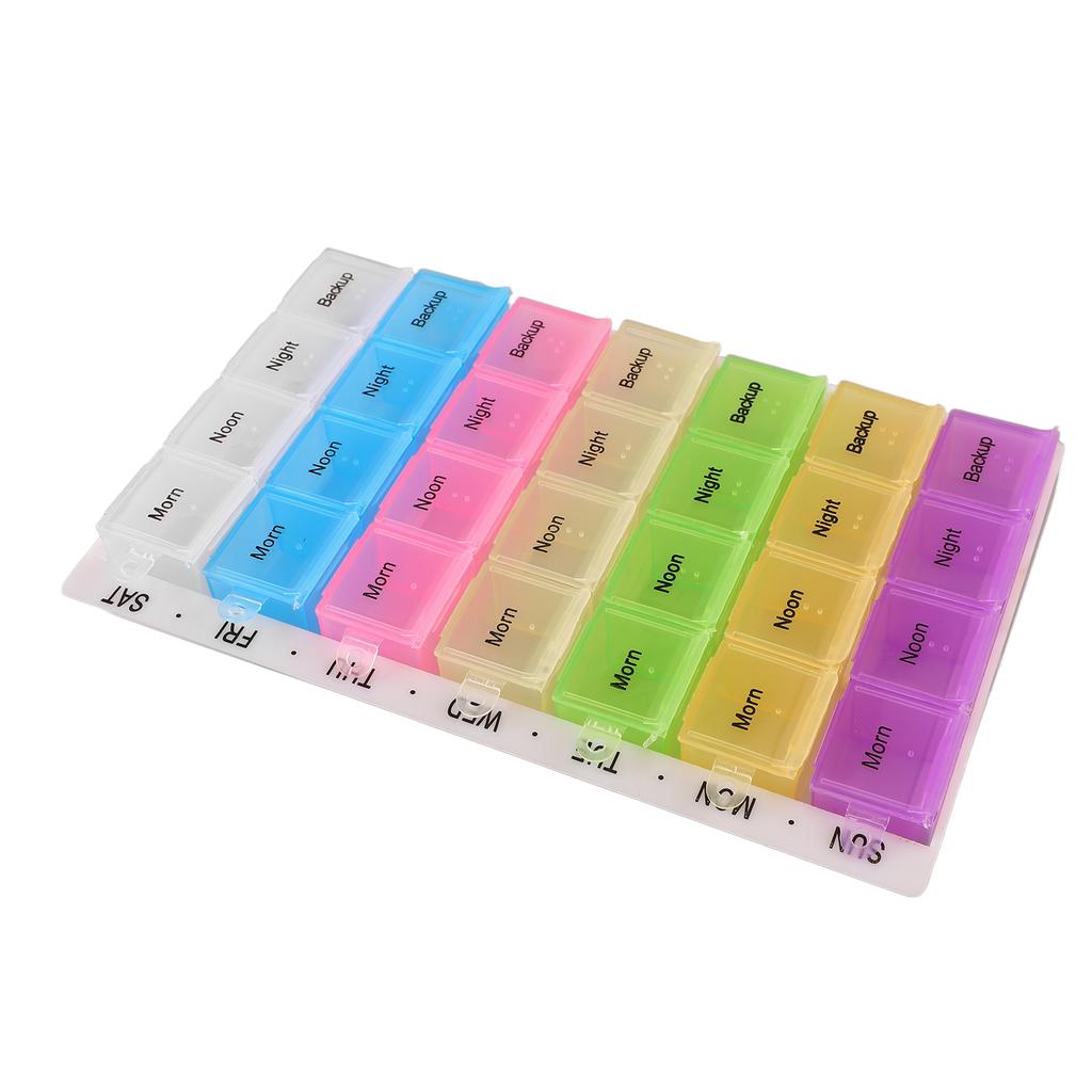 Weekly Tablet Organizer 28 Compartments Assorted Colors Removable Transparent Medicine Box for Family Fish Oils Vitamin
