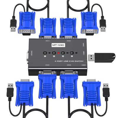 KVM VGA Switch 4 Ports KVM VGA Switch 4 Input PC Switch PC Switch for Keyboard and Mouse USB2.0 MT-VIKI