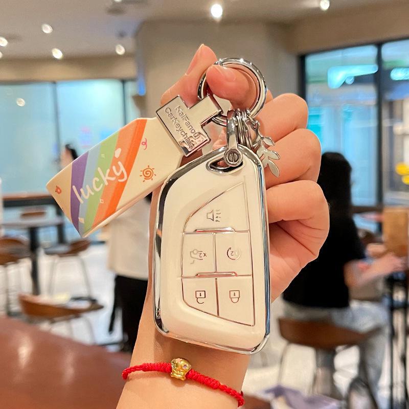 Cadillac CT5 Rainbow Cartoon Pattern Key Cover: Full Package TPU Protective Shell for XT5/XT4/XT6 Model.