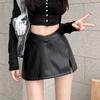 Waterproof PU Leather Skirt Solid Color High Waist A-line Skirt Sweet Short Mini Skirts  Lady