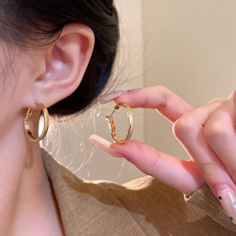 Европейские и американские популярные серьги с металлическим чувством, преувеличенные серьги-кольца большого размера, женские серьги с текстурой ледяного ветра, серьги интернет-знаменитости