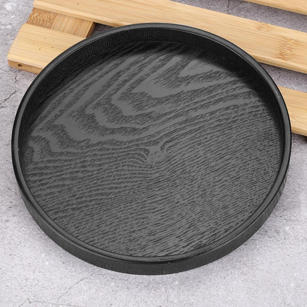 Round Shape Solid Wood Tray Black Color Tea Serving Tray Platter Wood Serving Tray  Restaurant Use