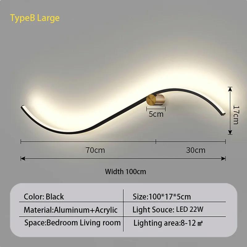 Modern Led Wall Lamp Curved Line Wall Sconce Bedroom Bedside Stairs Living Dining Room Background Wall Decor Lighting Fixture