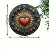 Vintage Heiliges Herz Jesu 7,8 Zoll Runde Wandplakette Gotische Religiöse Kunst Holzdekor Strahlender Sonnenstrahl Rotes Herz