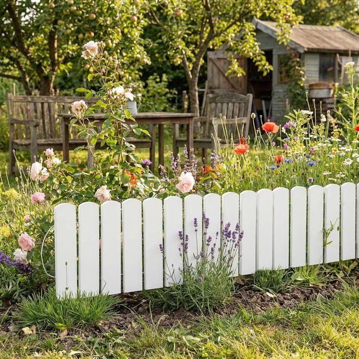 Bordure de jardin en bois - CREATIVE HOME - 200 x 40 cm - Blanc - Pin naturel traité - Rollborder flexible