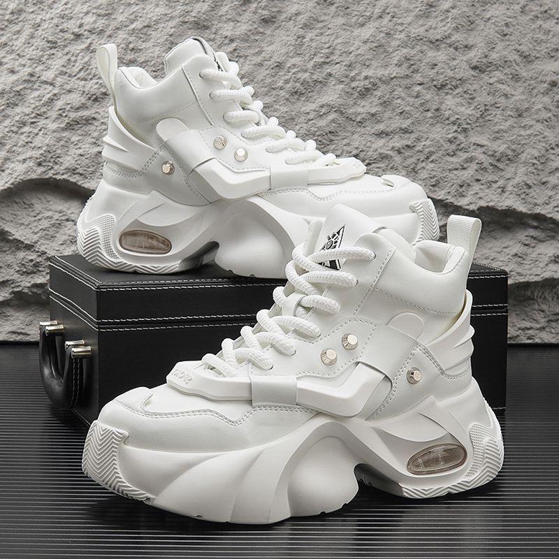 Men's Spring 2025 Breathable High-Top Dad Shoes with Thick Sole – Trendy and Versatile Height Enhancing Sneakers for Students