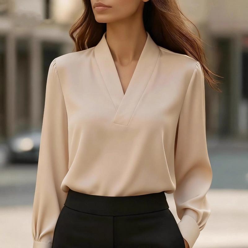 Neues V-Ausschnitt Langarm Temperament Slim Professionelles Hemd High-End Hemd für Damen