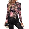Autumn/Winter New Elegant Rose Floral Print Small Stand-up Collar Mesh Trim Top Women's Wear