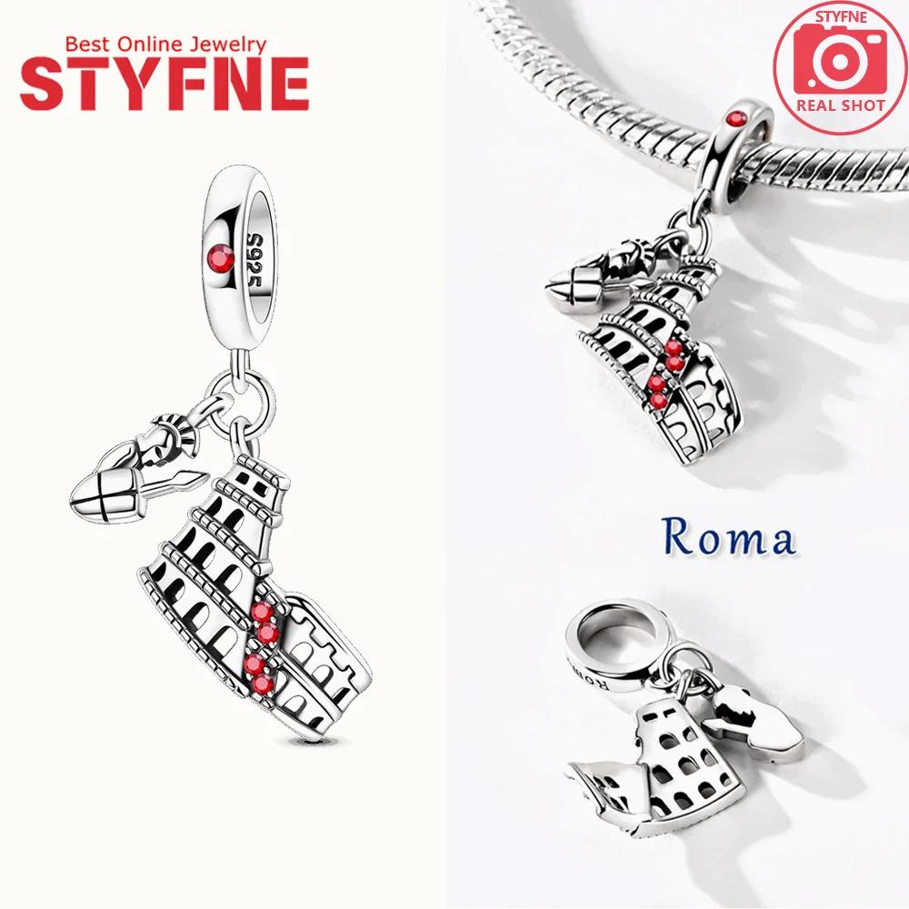 

New Charms 925 Silver Pink House Key Eiffel Tower Milan Cathedral Beads Pendants Fit Diy Bracelet Women Jewelry Gifts