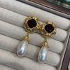 Medieval Vintage Flower Water Drop Earrings Light Luxury High Sense Retro Court Style Stud Earrings Temperament Earrings