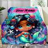 1PC Custom Name Mermaid Fantasy Underwater World outdooor Flannel blankets Patterns Throw Blanket All-Season Soft Gift for Couch, Bed, Camping gifts