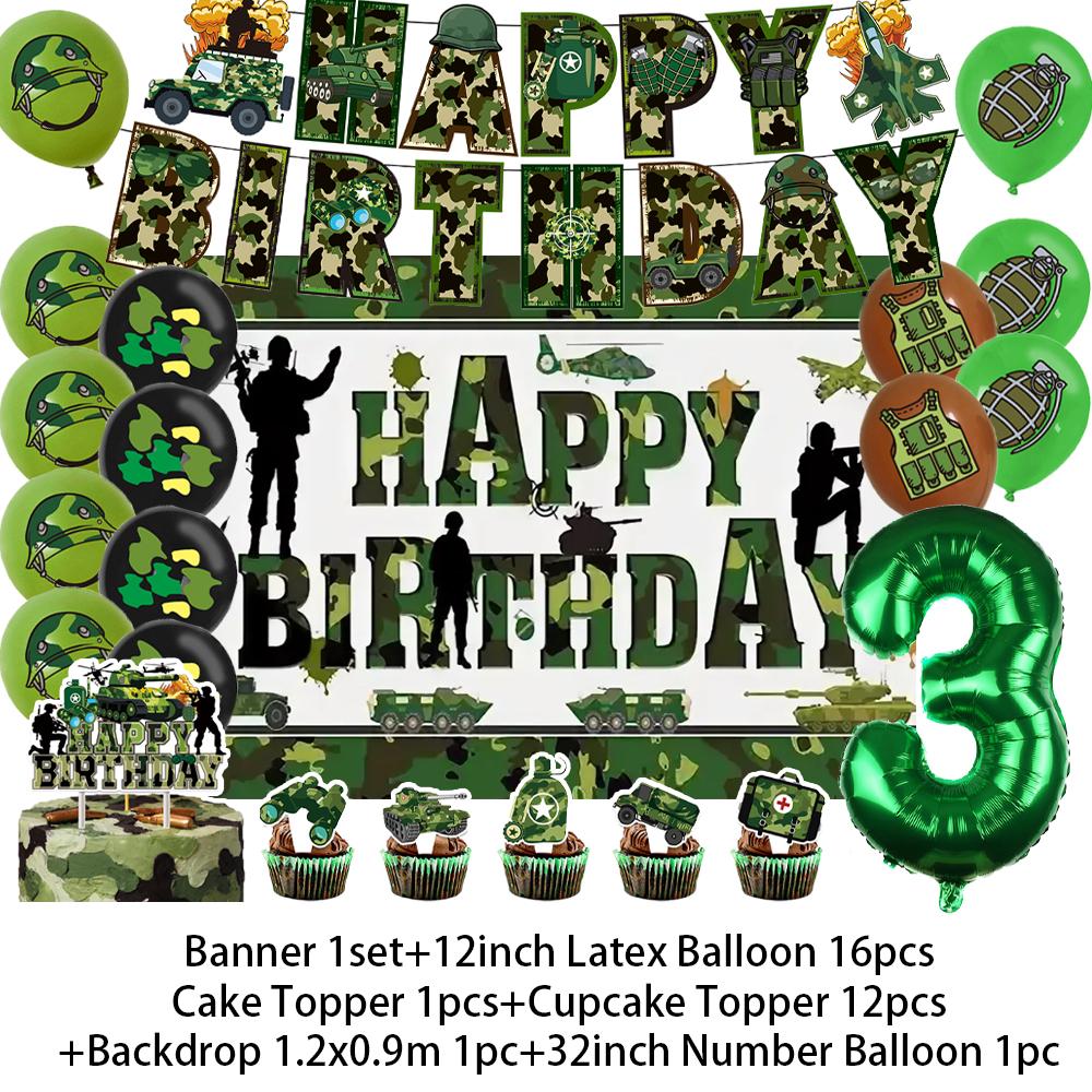 Militär Armee Thema Jungen Geburtstagsparty Dekorationen Camouflage Soldat Flugzeug Panzer Hintergrund Cartoon Luftballon Banner Kinderspielzeug Geschenk