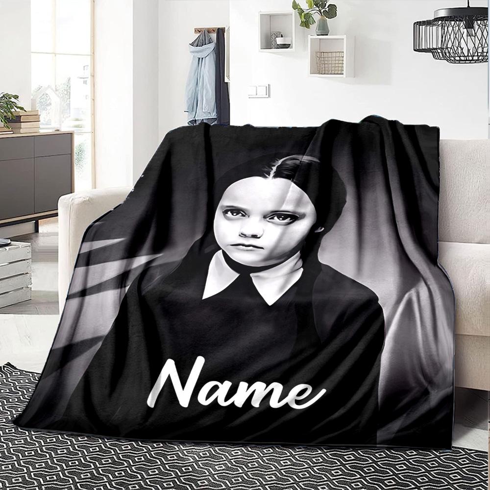 Customizable Addams Family Wednesday4 Throw Blanket – Personalized Name, All-Season Cozy Snug Blanket, Machine Washable, Personalized Blanket