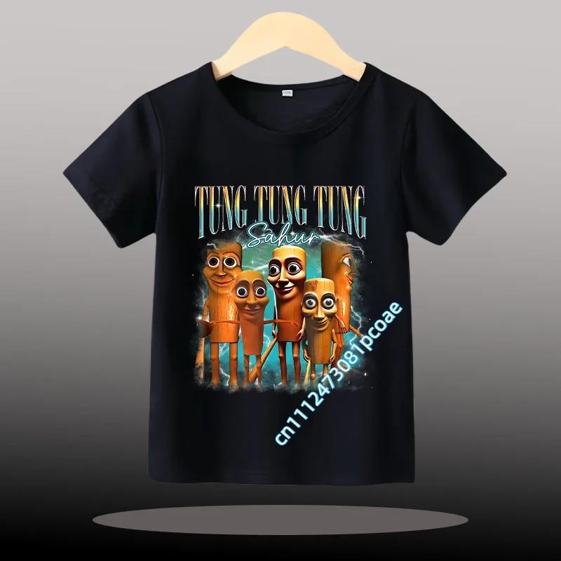 Children Unisex T-shirt Girl Boy Italian Brainrot Animals Kids Tung Tung Tung Sahur Short Sleeve Funny Meme Tee Summer Clothing