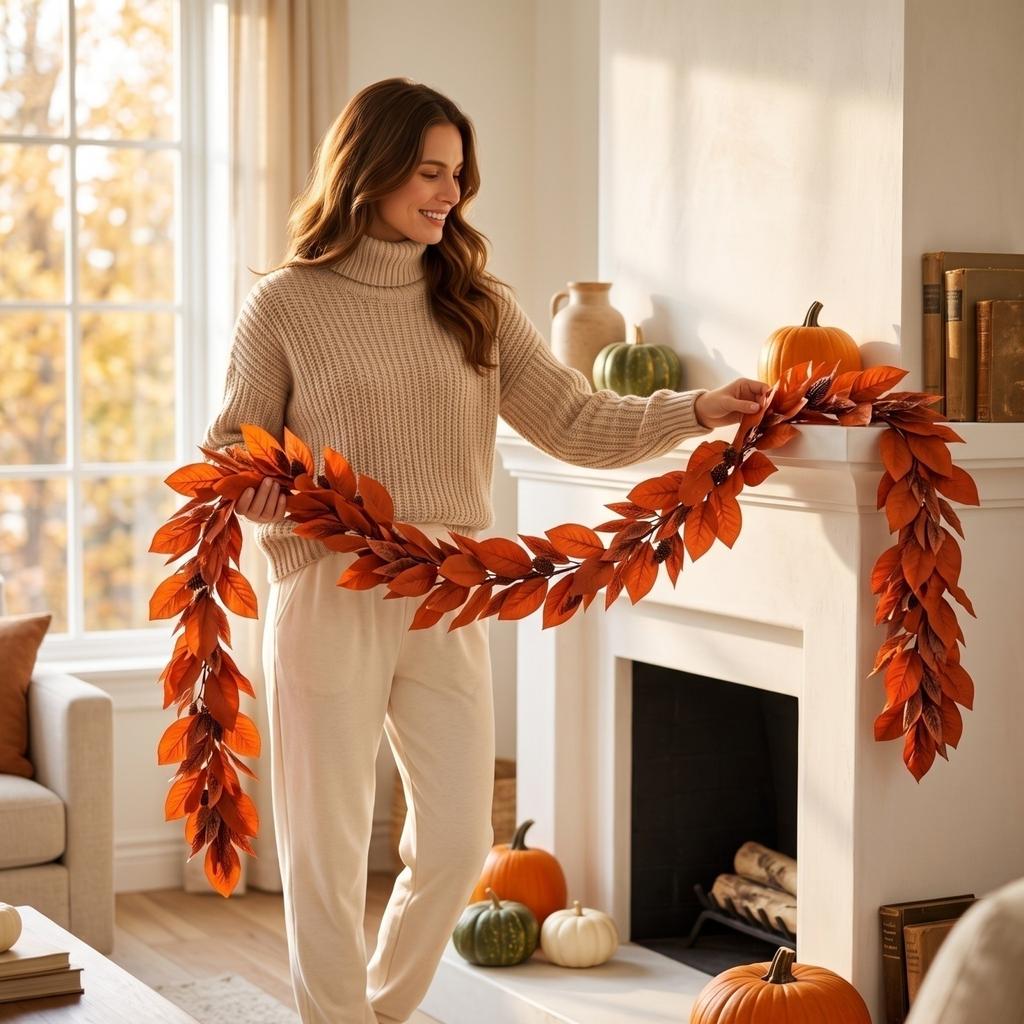1.8m Artificial Magnolia Leaves Hanging Garland for Modern Fall Home Decor