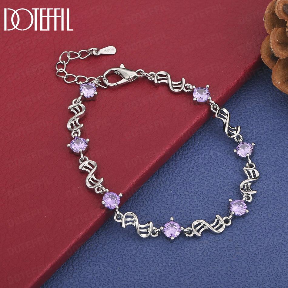 

Браслет из стерлингового серебра 925 пробы с фиолетовым цирконом AAA, подарок, свадебное украшение 20cm