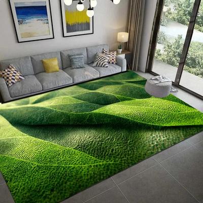 Summer Green Palm Leaves Carpets Grass Rug Tropical Leaves Rug for Living Room Bedroom Kitchen Non-slip Floor Mat Decoration