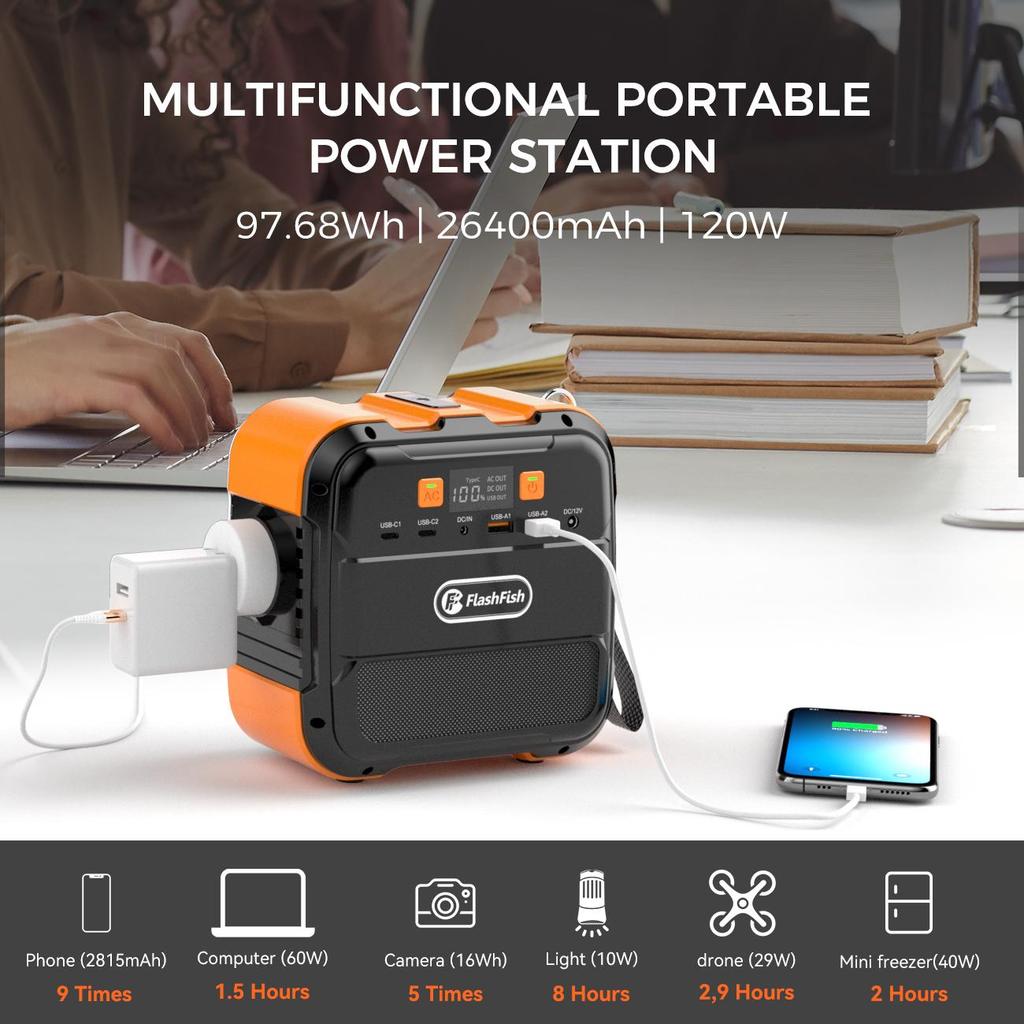 Flashfish A101 120W 97.68Wh 26400mAh Portable Power Station Backup Solar Generator for Outdoor Travel Camping Home