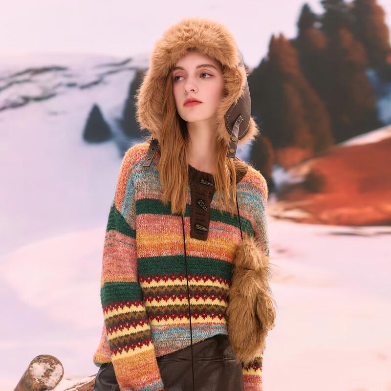 

Sancai Women s 2025 Winter Striped Toggle Button Knit Pullover XL