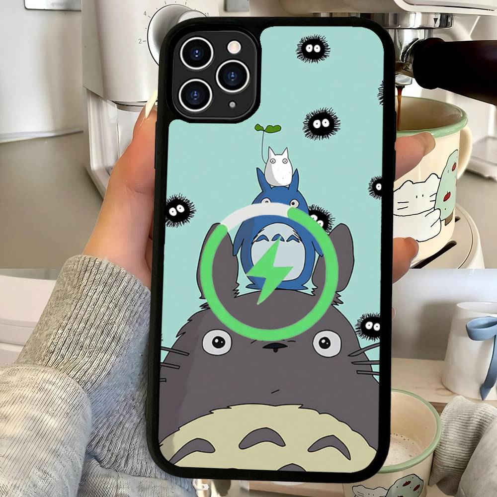 Cartoon Niedliche T-Totoros Magnetische Matte Handyhülle Für IPhone 16 17 15 14 13 12 11 Für Magsafe Kabelloses Lade Cover
