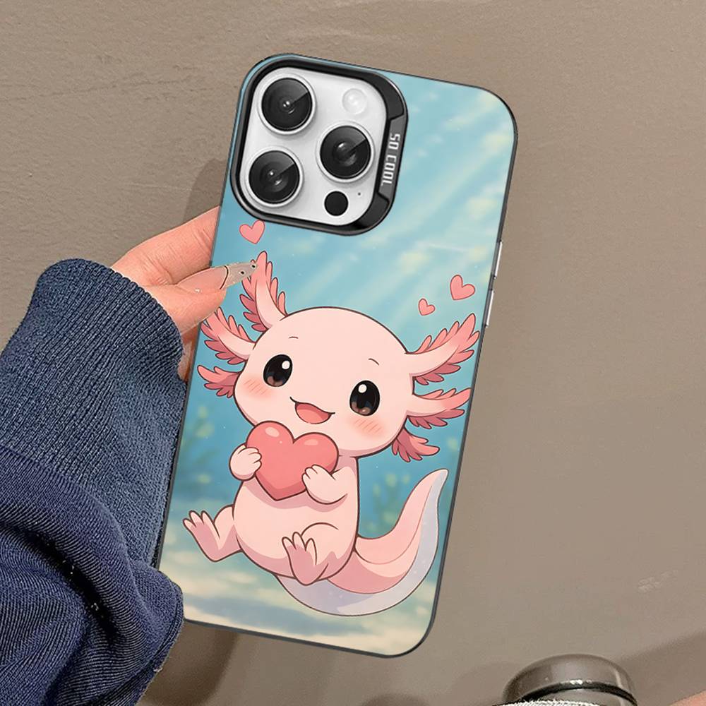 Cartoon Axolotl Süße Handyhülle Für IPhone 17 16 15 14 13 Pro 12 11 Pro Max PLUS Farbe Rückseite