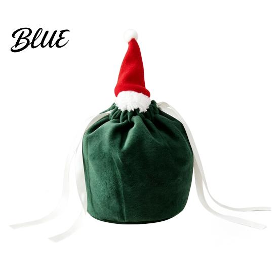 Holiday Candy Packaging Bags Christmas Drawstring Gift with Santa Hat, Reusable Velvet Xmas Goodie Sacks, Festive Eve Treat Pouches Apple Pouch
