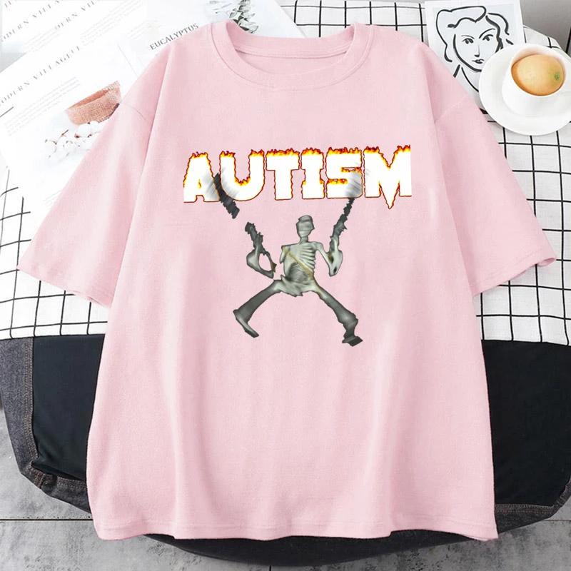 Autism Skeleton Meme Humor Funny Skull Men Women Fashion Hip Hop T-shirt Short Sleeve Fashion Casual Tshirt Oversized T Shirt