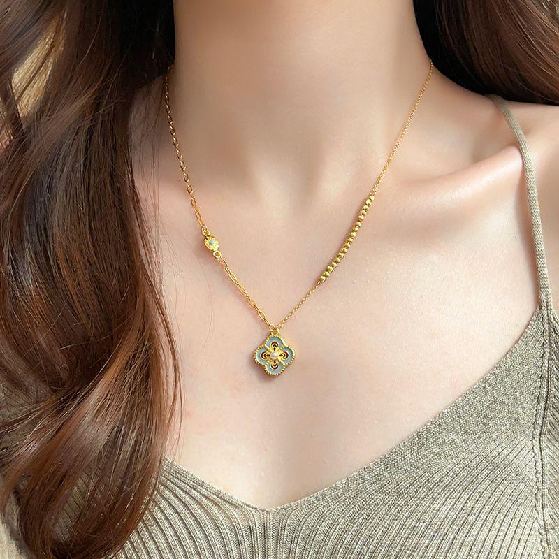 

New Chinese Style Pink Xiangyun Pendant Long Accessories Necklace for Women 2025 New Arrival Niche Style Necklace Chinese Ancient Style Clavicle Chain New Chinese Enamel Four-leaf Clover
