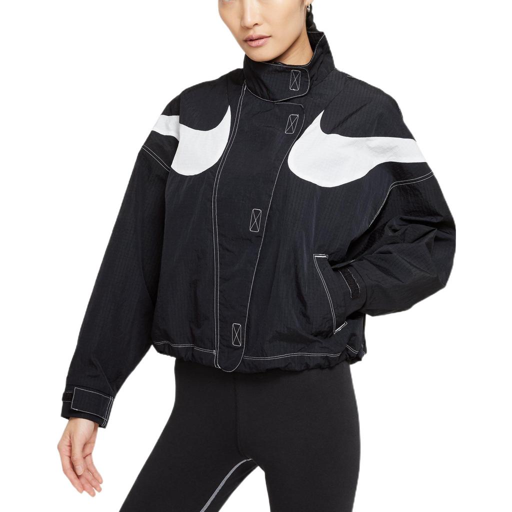 Nike Sportswear Swoosh Symmetrical Stand Collar Woven Jacket Women Outerwear Black DD5585-010