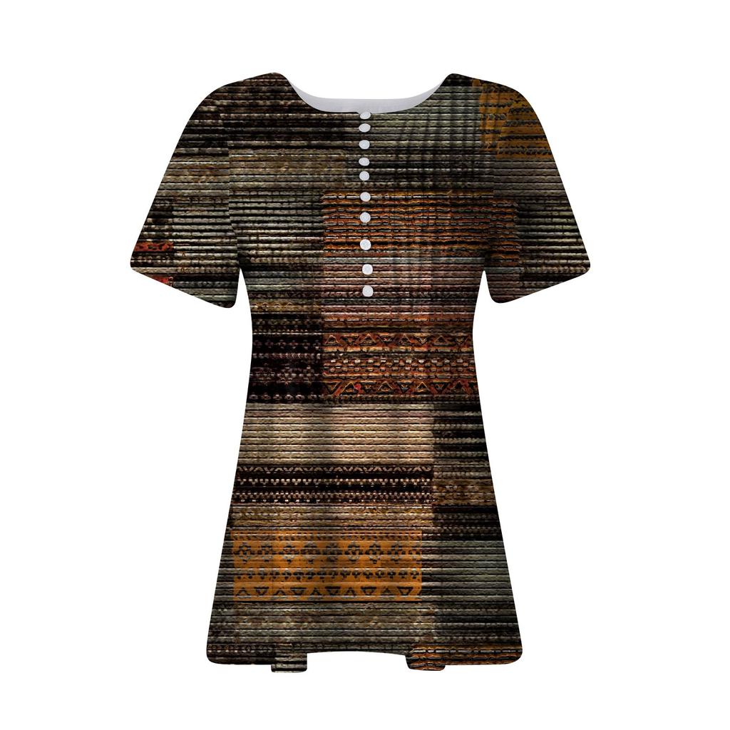 Women's Shirt Blouse Button Retro Print Short Sleeve Casual Basic Round Neck Regular Top