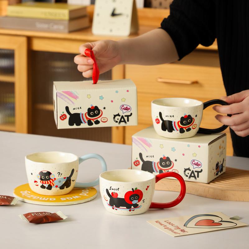 Cute Kitten Mug Breakfast Office Women Apple Cup Couple Gift Creative High Value Ceramic Water Cup
