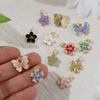 2pcs Enamel Flower Butterfly Brass Charms 18k Gold Plated Multicolor Exquisite Small Pendants For Earrings Necklace Findings